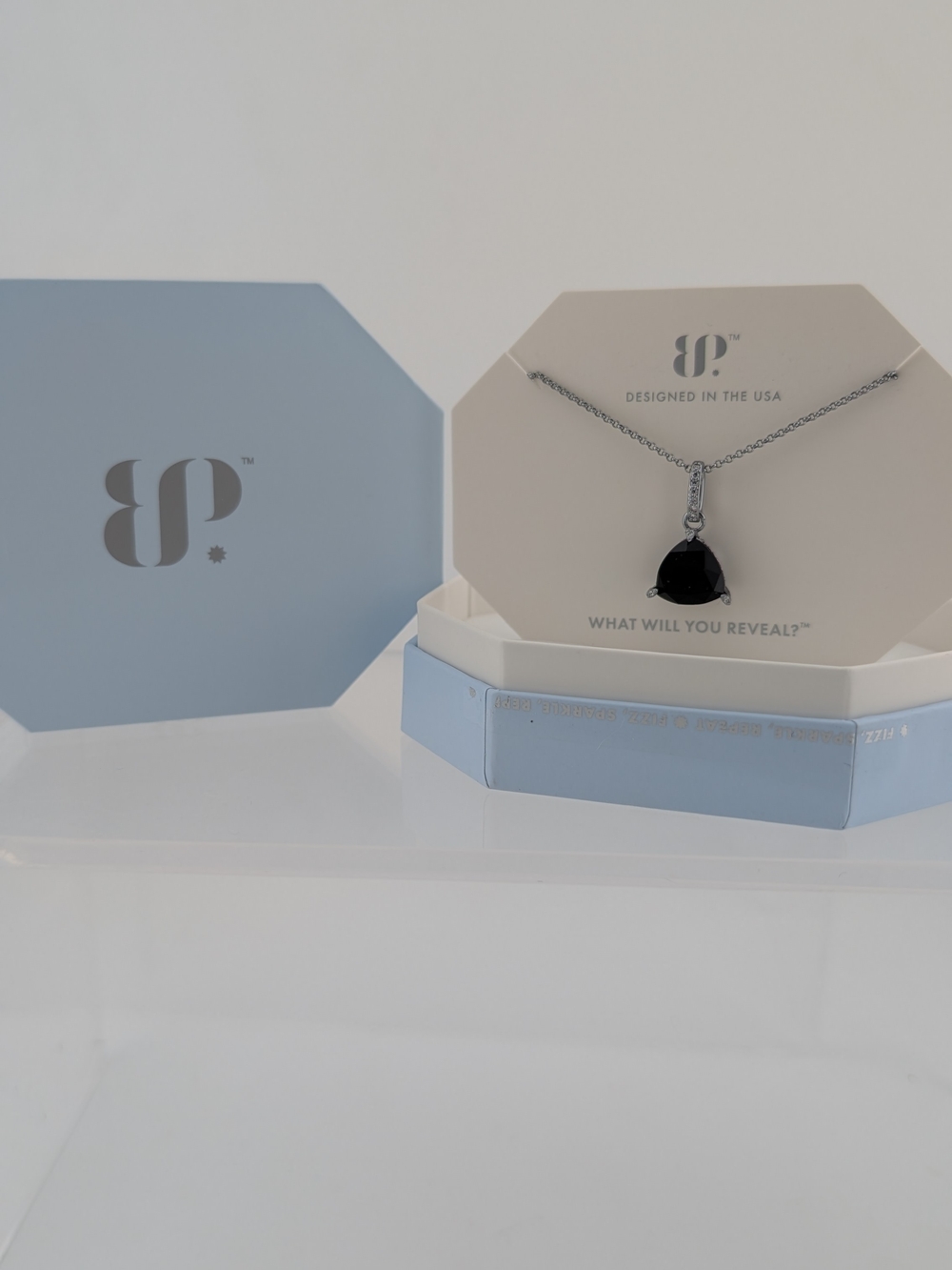 BP Black Teardrop Pendant Necklace with Silver Chain